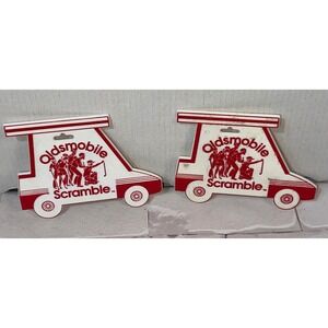 Vintage Oldsmobile Scramble Golf Cart Bag Tags Uebelhor &‎ Sons Set 2 Red White